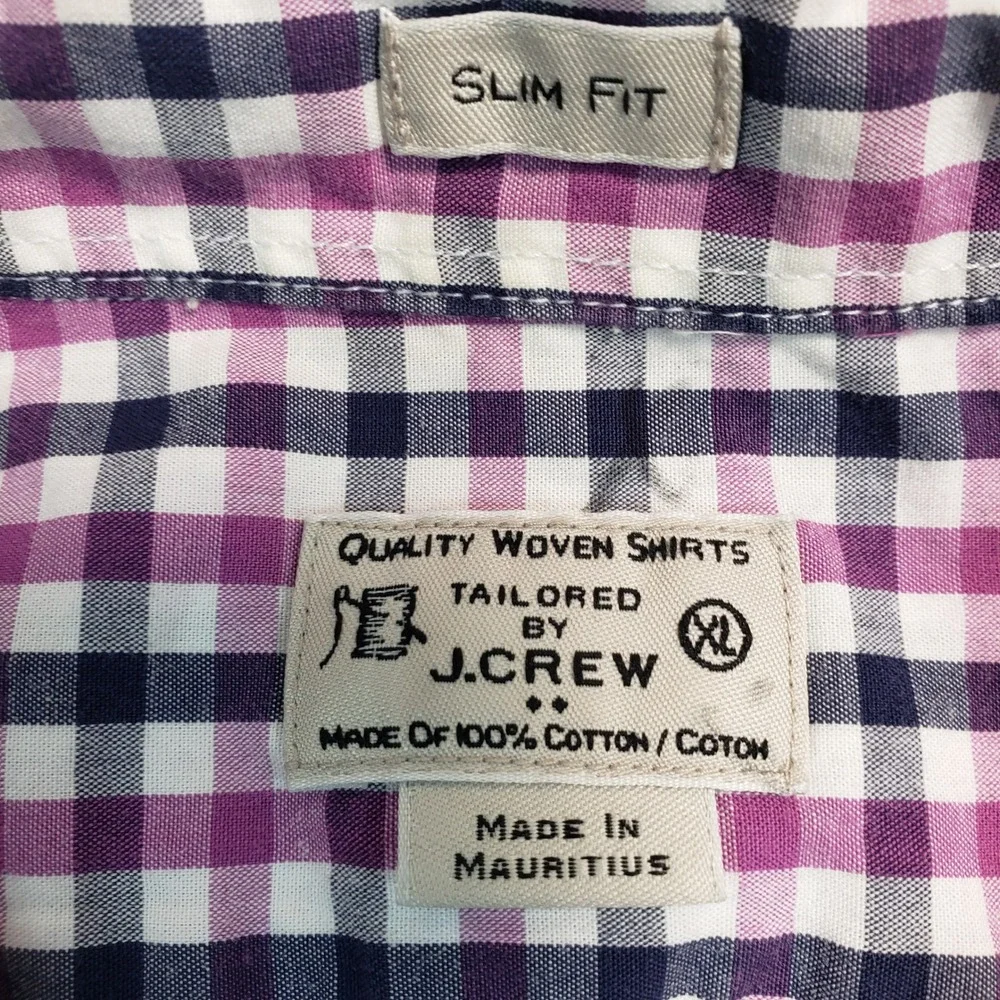 J Crew‎ Slim Fit Gingham Check Button Down Shirt Purple Navy White Men XL